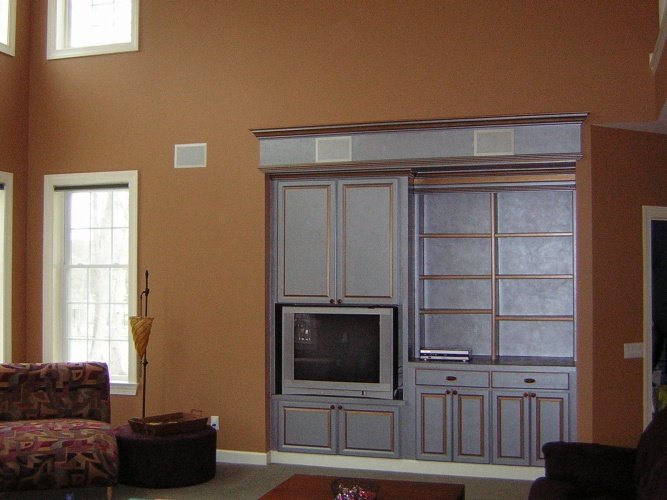 After: metallic paint finishes make shelves stand out