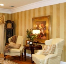 Faux painted wall stripes have depth and texture
